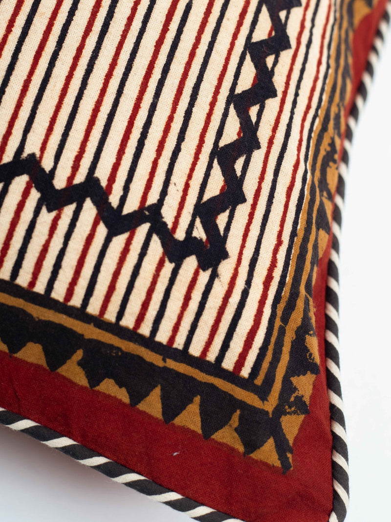 Bagru Stripes Hand Block Printed Cushion Cover
