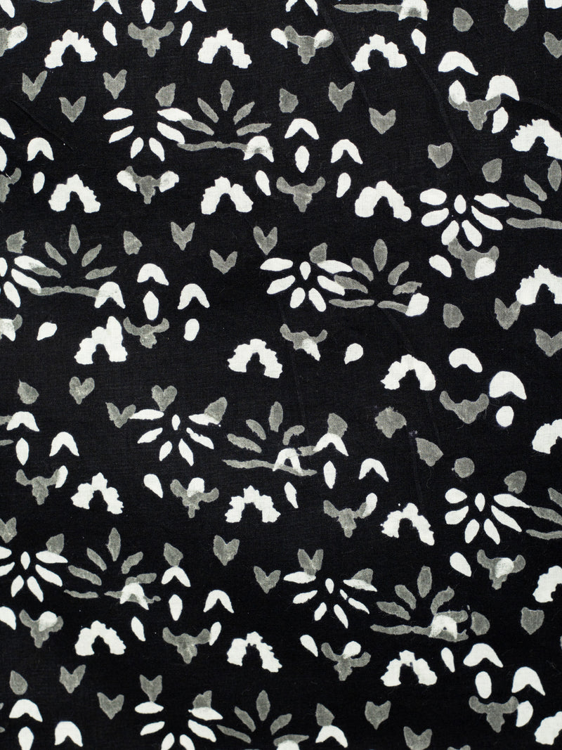 Olden Blossoms White and Grey  Cotton Hand Block Printed Fabric