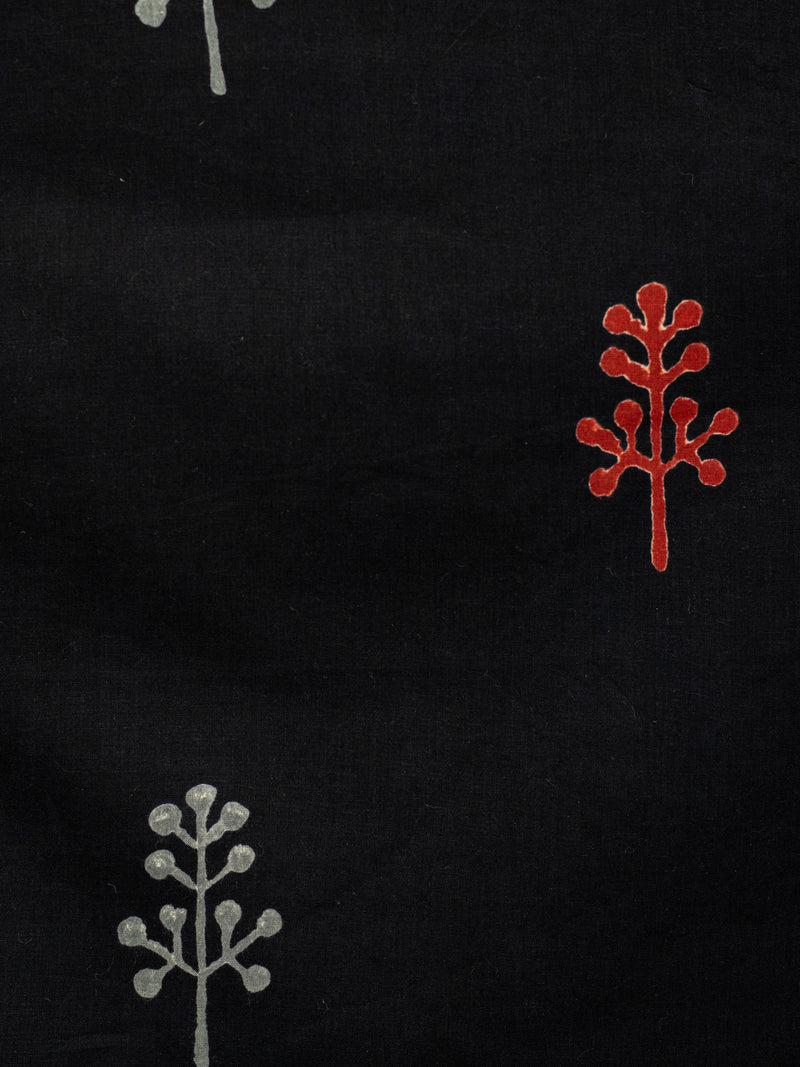 Snowed Under Grey and Rustic Red Cotton Hand Block Printed Fabric