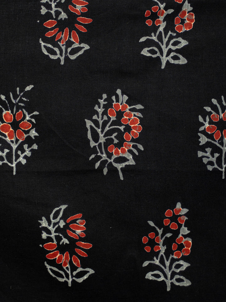 Nights Away Grey and Rustic Red Cotton Hand Block Printed Fabric