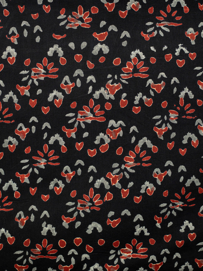 Olden Blossoms Grey  and Rustic Red  Cotton Hand Block Printed Fabric