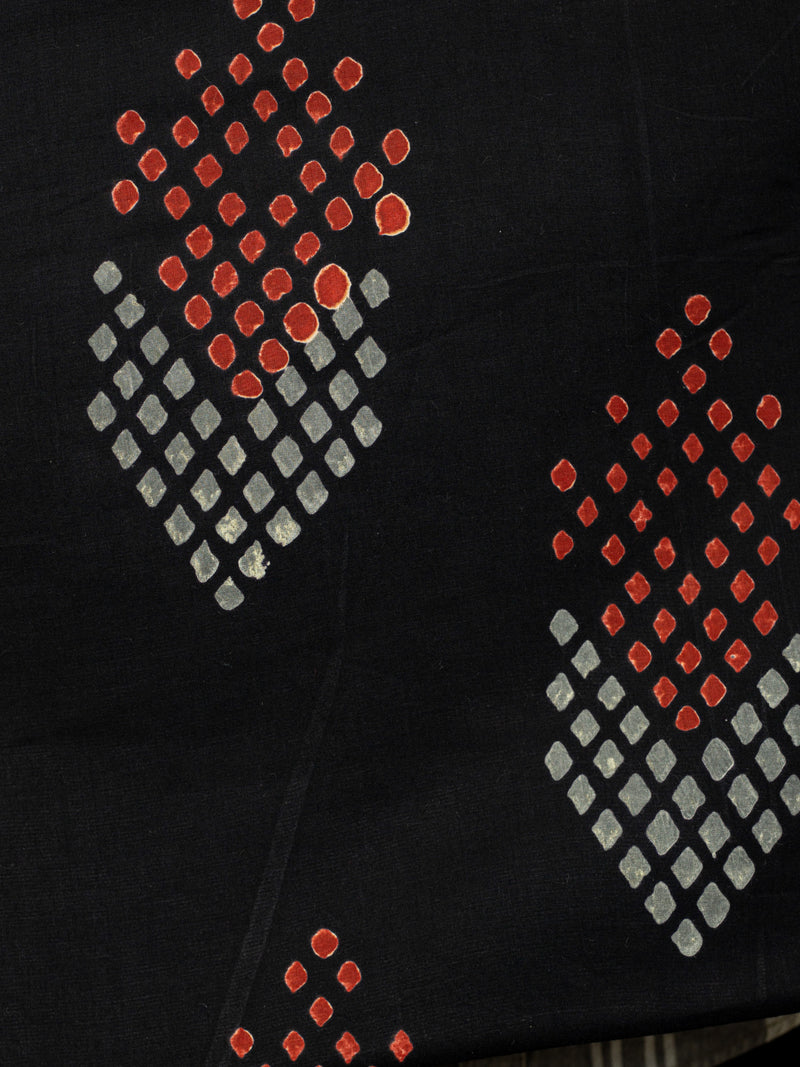 Bewildered Nights Grey and Rustic Red  Cotton Hand Block Printed Fabric
