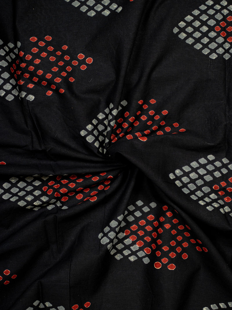 Bewildered Nights Grey and Rustic Red  Cotton Hand Block Printed Fabric