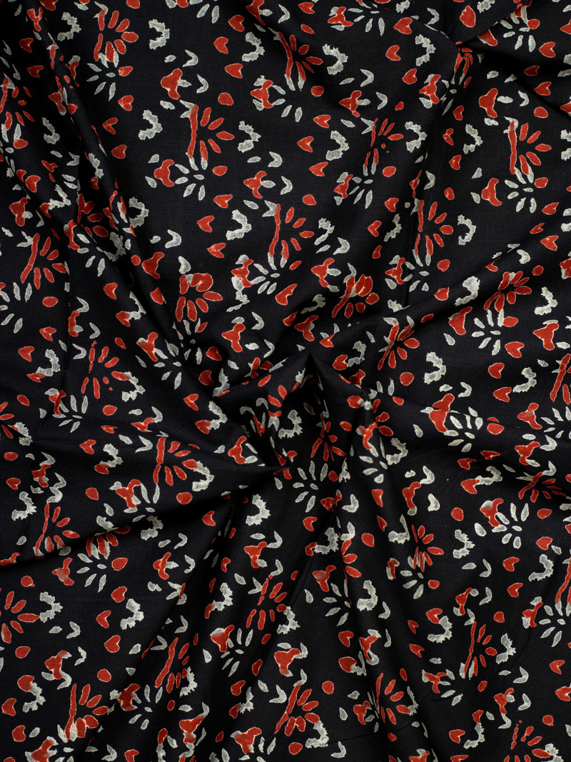 Olden Blossoms Grey  and Rustic Red  Cotton Hand Block Printed Fabric