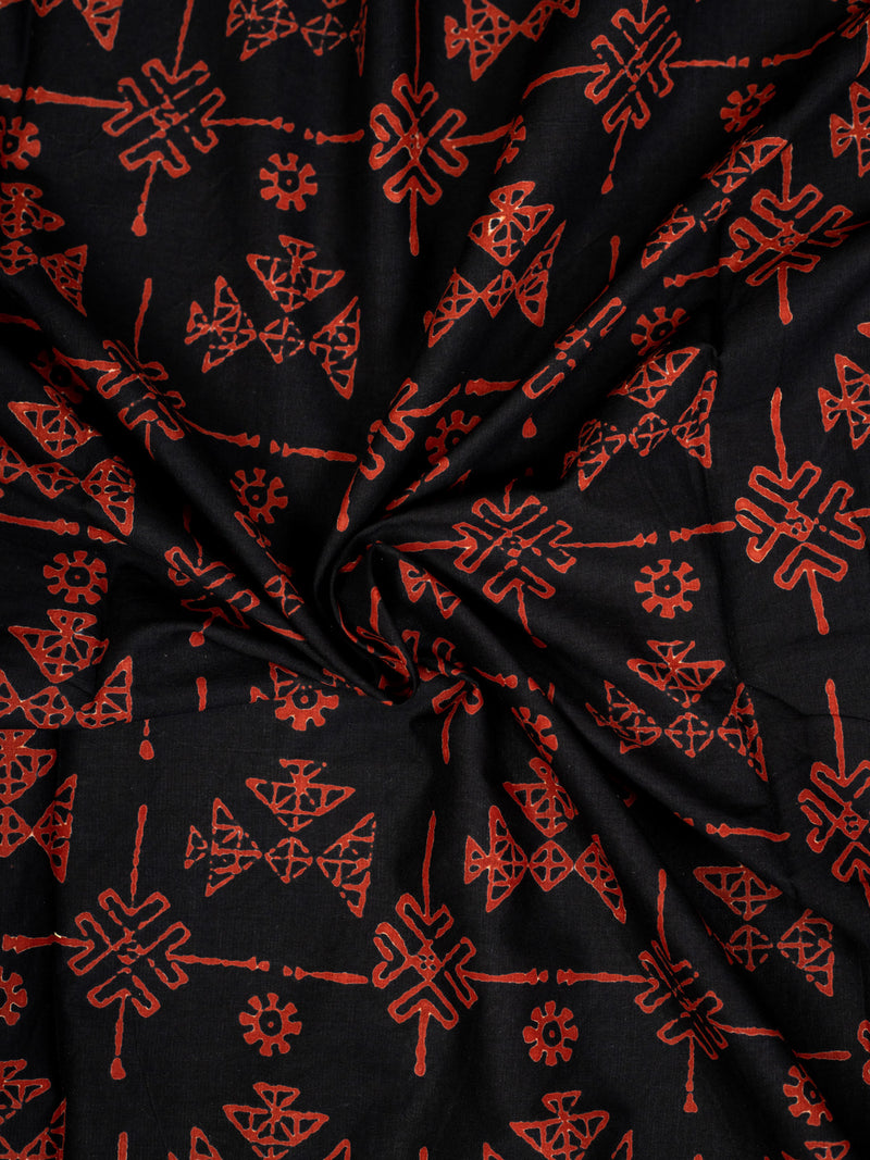 Almost Nightfall Rustic Red Cotton Hand Block Printed Fabric