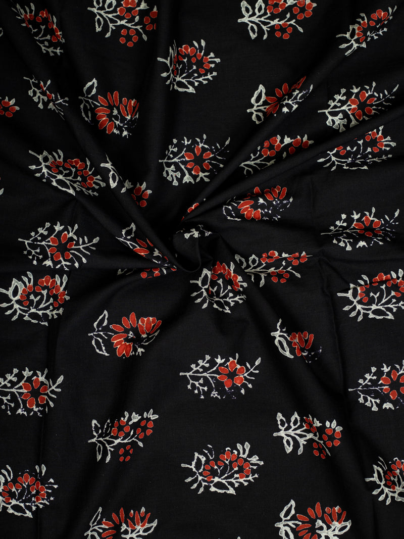 Nights Away Grey and Rustic Red Cotton Hand Block Printed Fabric