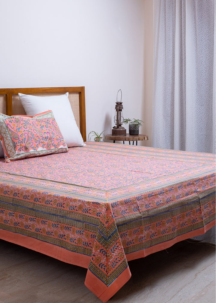 Coral Carnivals Hand Block Printed Cotton Bedsheet