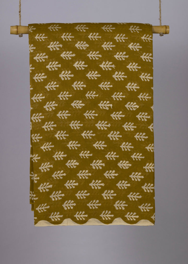 Chanderi Mustard Bageecha Hand Block Printed Fabric