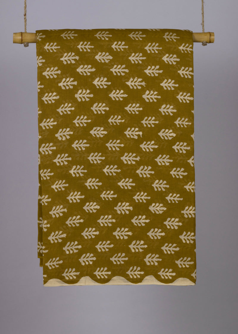 Chanderi Mustard Bageecha Hand Block Printed Fabric