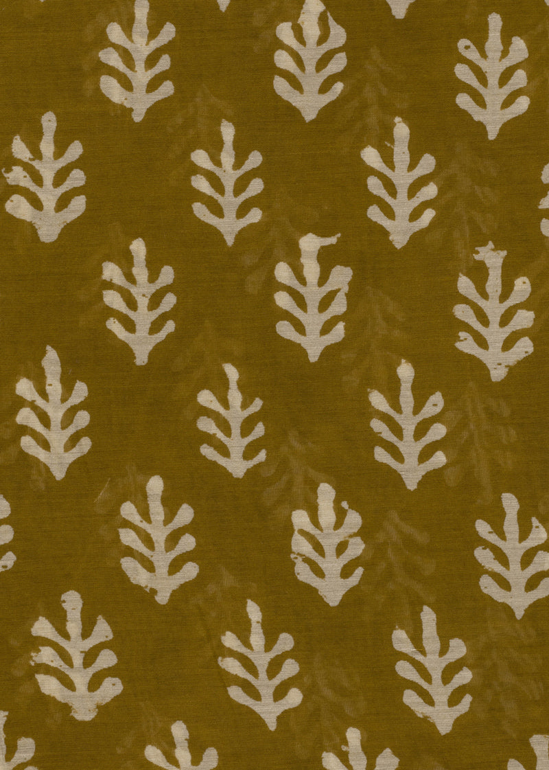 Chanderi Mustard Bageecha Hand Block Printed Fabric