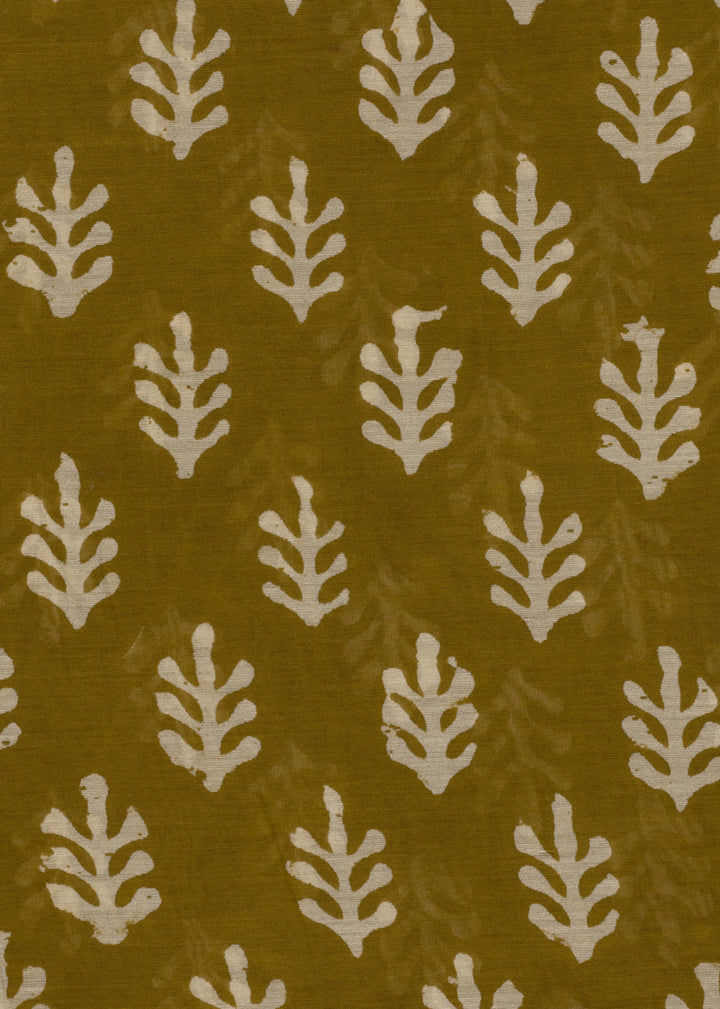 Chanderi Mustard Bageecha Hand Block Printed Fabric