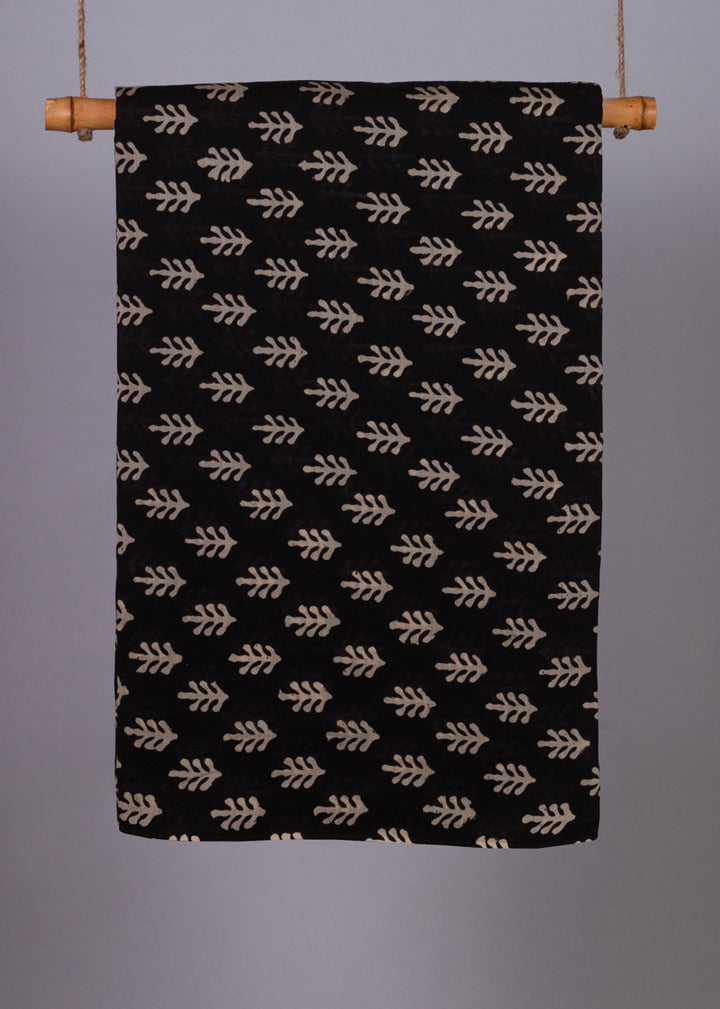 Chanderi Black Bageecha Hand Block Printed Fabric