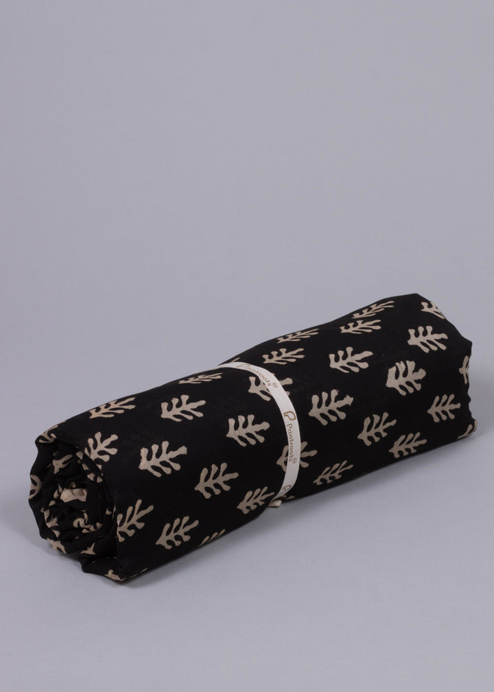 Chanderi Black Bageecha Hand Block Printed Fabric