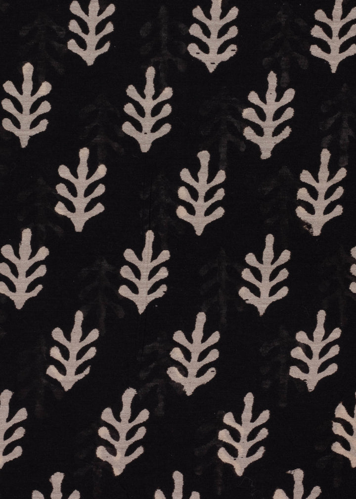 Chanderi Black Bageecha Hand Block Printed Fabric