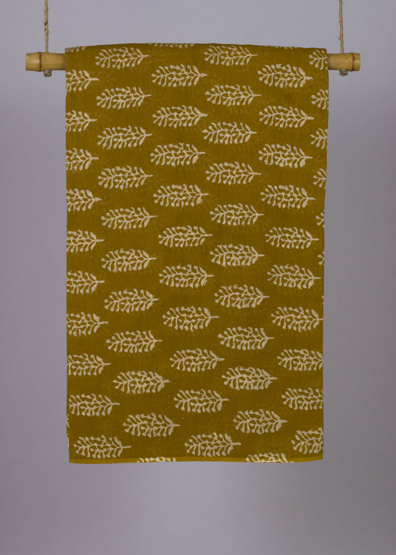 Chanderi Mustard Phool Buta Hand Block Printed Fabric