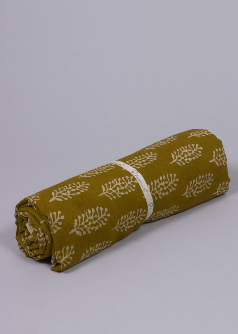 Chanderi Mustard Phool Buta Hand Block Printed Fabric