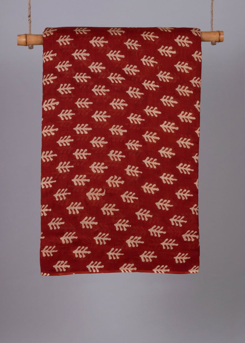 Chanderi Red Bageecha Hand Block Printed Fabric (1.00 Meter)