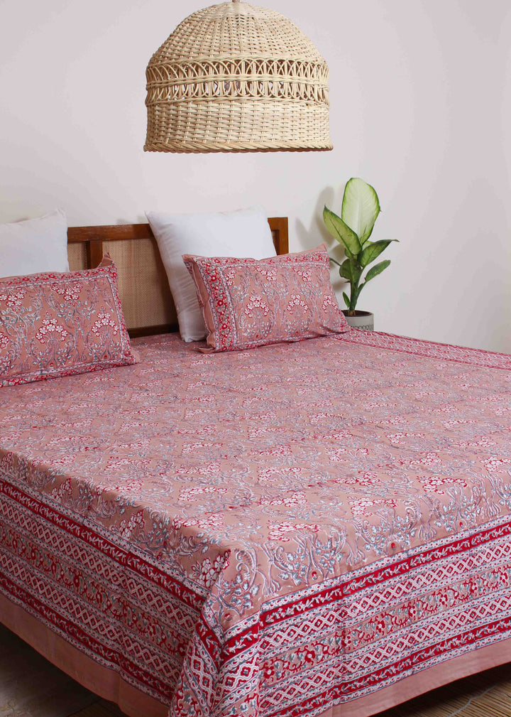 Town Road Bloom Blush Cotton Hand Block Printed Bed Linens