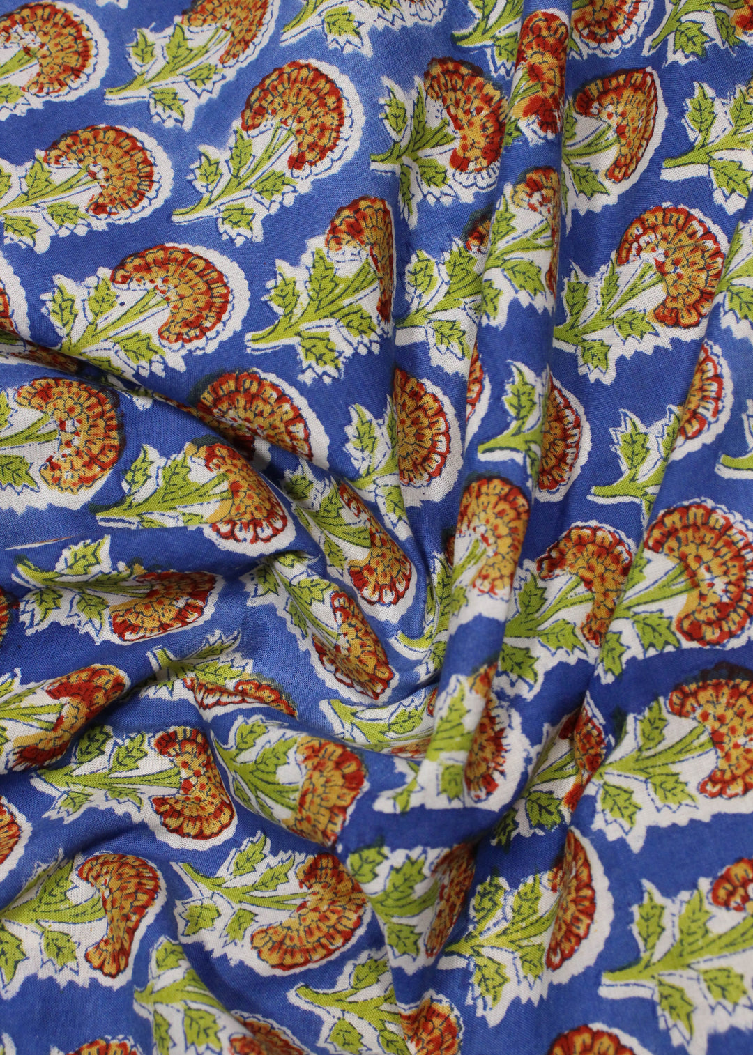 Marigold Prairies Sapphire Cotton Hand Block Printed Fabric