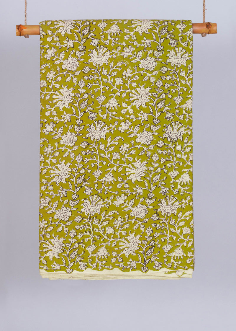 Corinthian Mustard Cotton Hand Block Printed Fabric