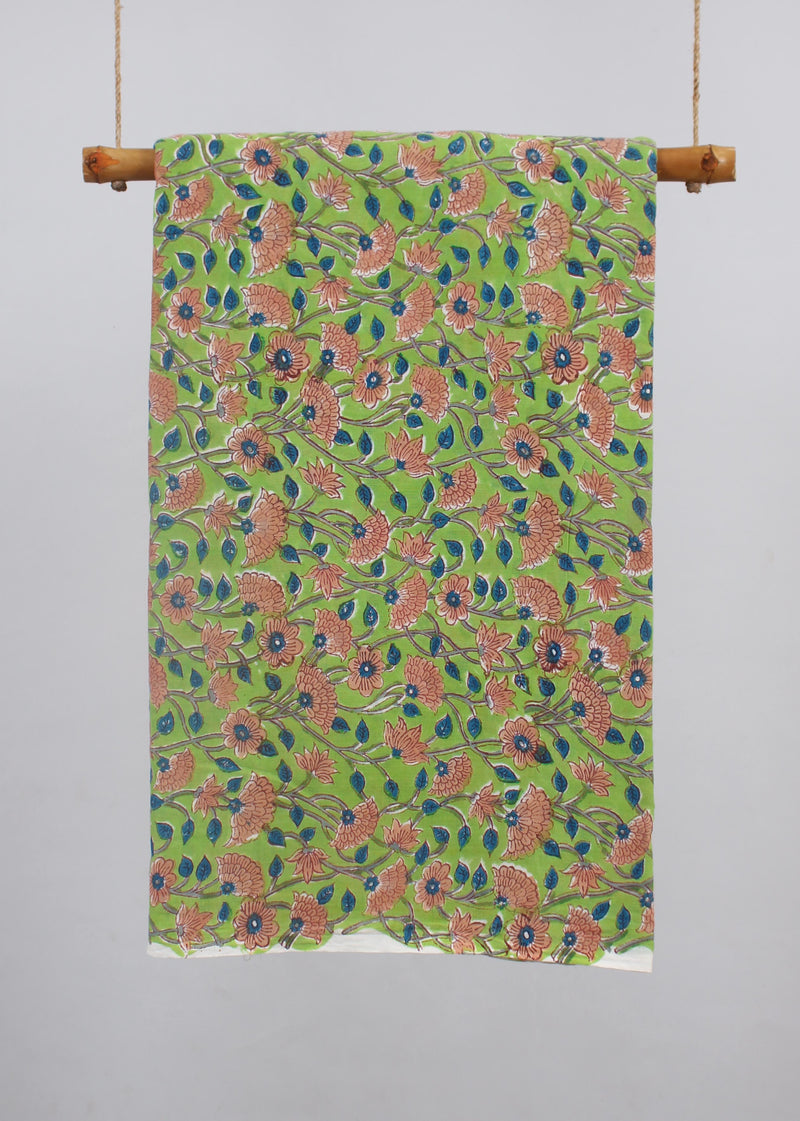 Grasslands Blush Cotton Mulmul Hand Block Printed Fabric