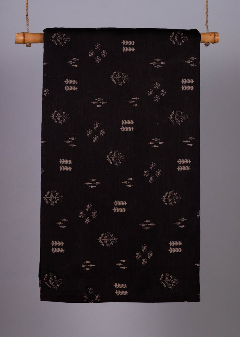 Chanderi  Black Khadi Butti  Hand Block Printed Fabric