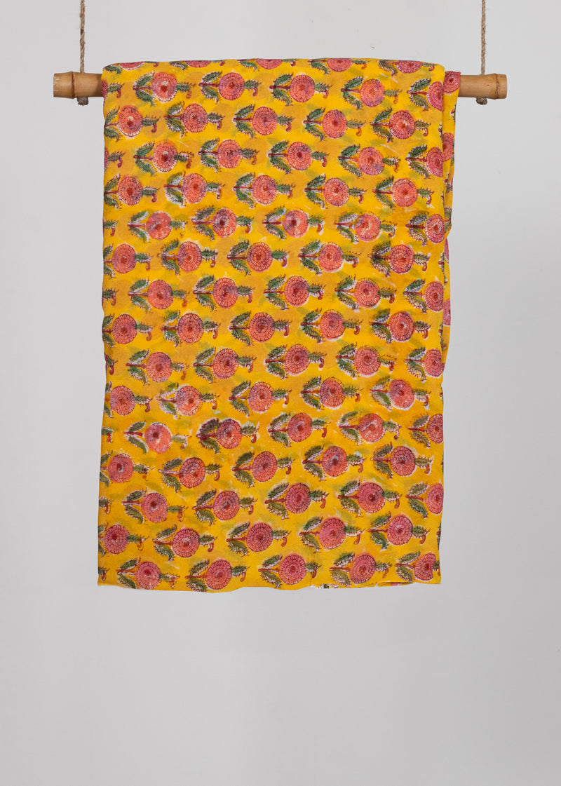 Merrier Yellow Georgette Hand Block Printed Fabric