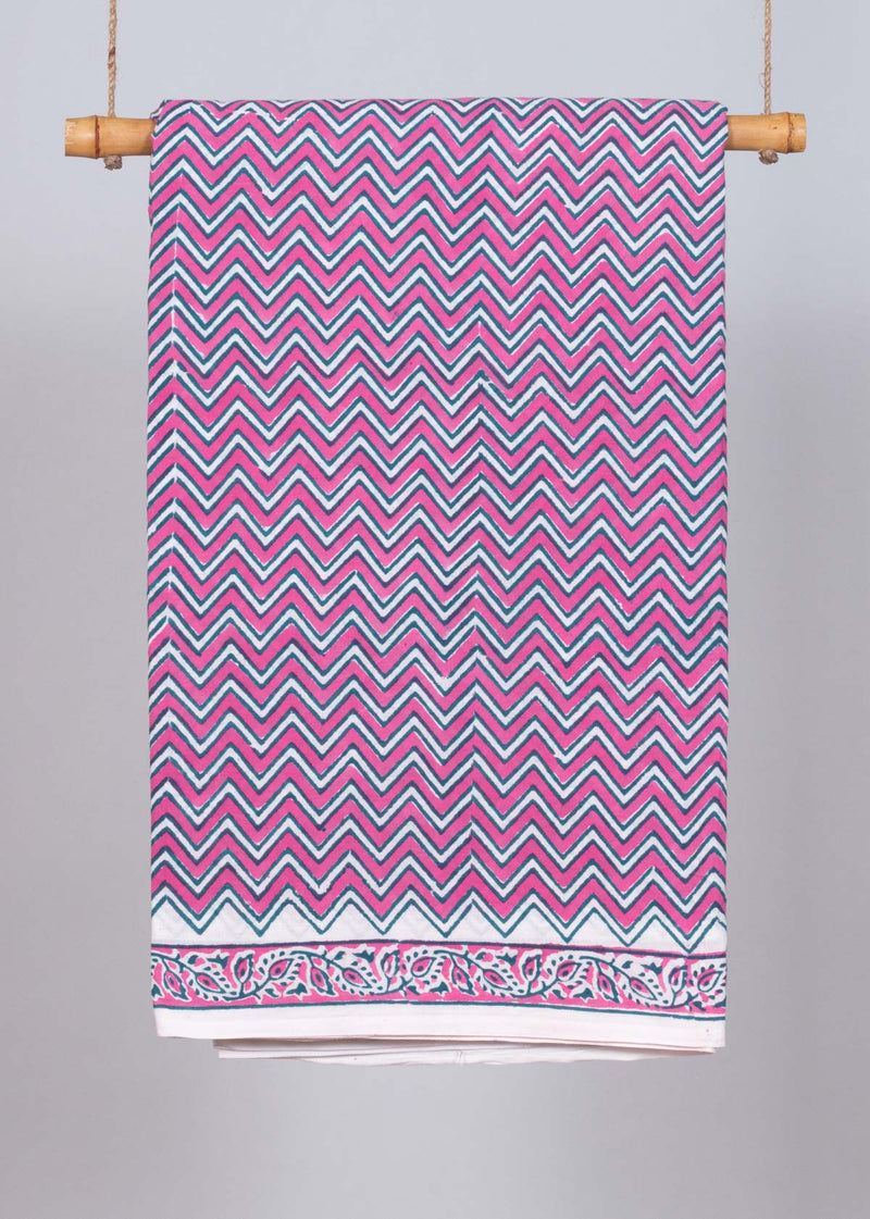 Flutter Pink Cotton Hand Block Printed Fabric (2.10 Meter)