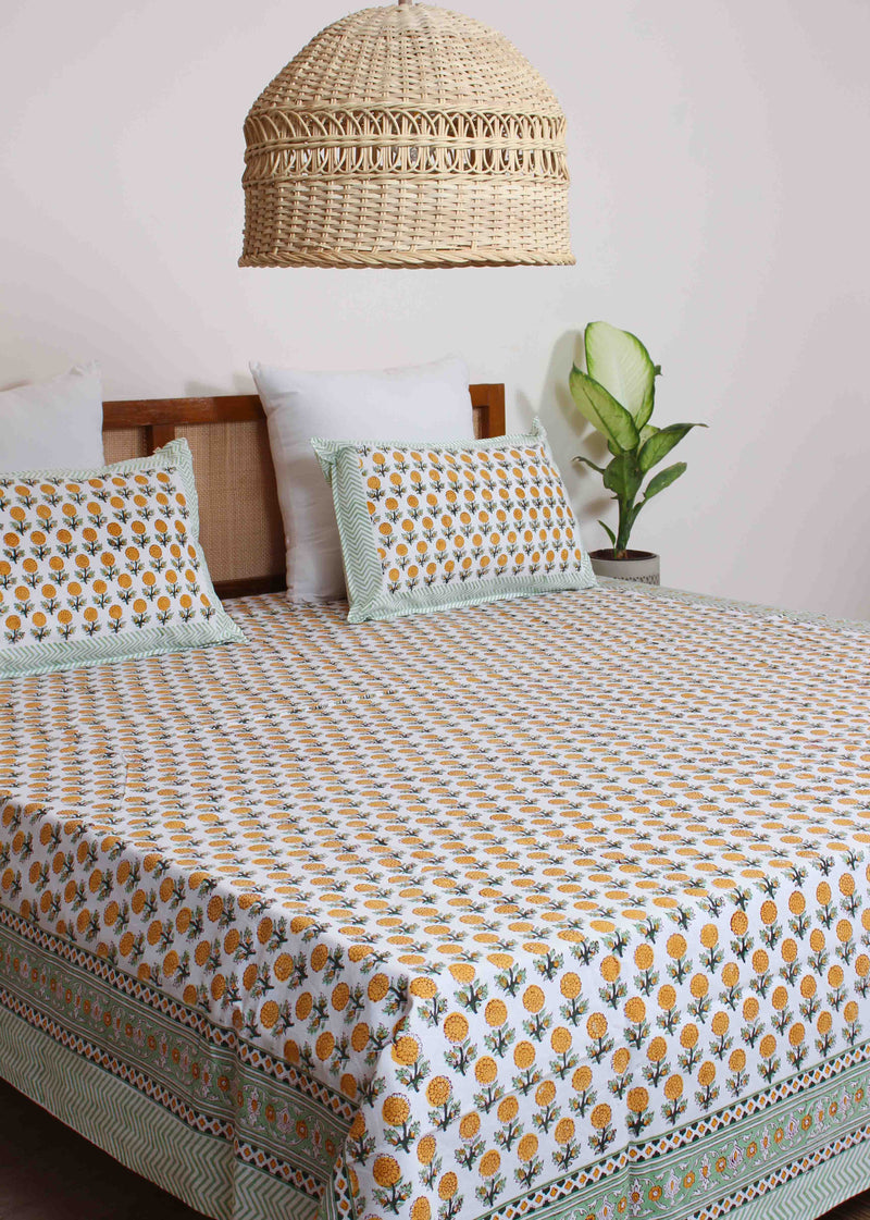 Merry Gold Day Cotton Hand Block Printed Bed Linens