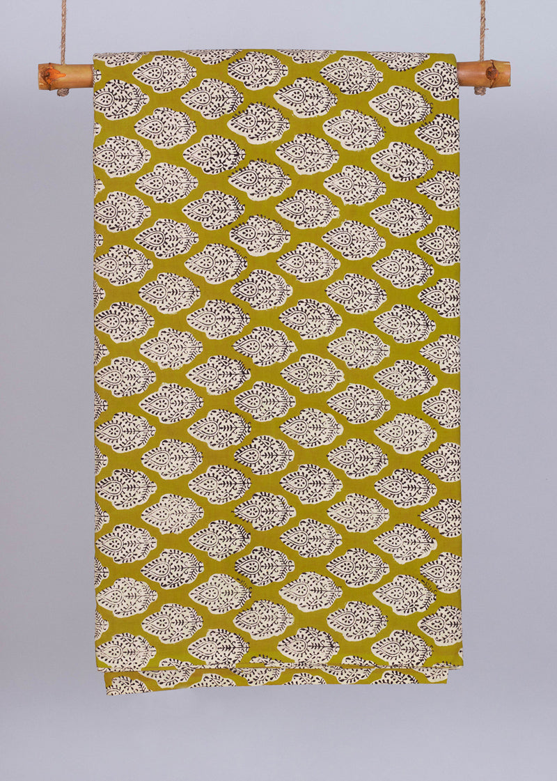 Forsaken Mustard Cotton Hand Block Printed Fabric