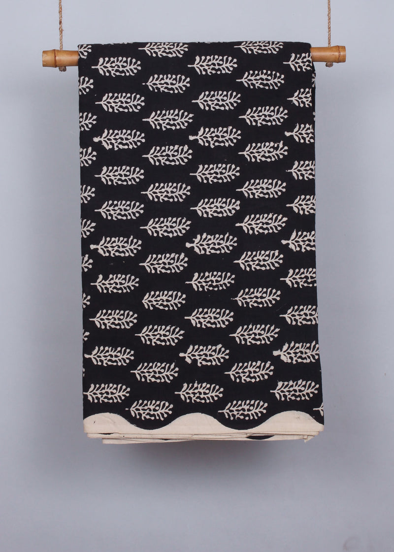 Sunstrom Black Cotton Hand Block Printed Fabric (1.00 Meter)