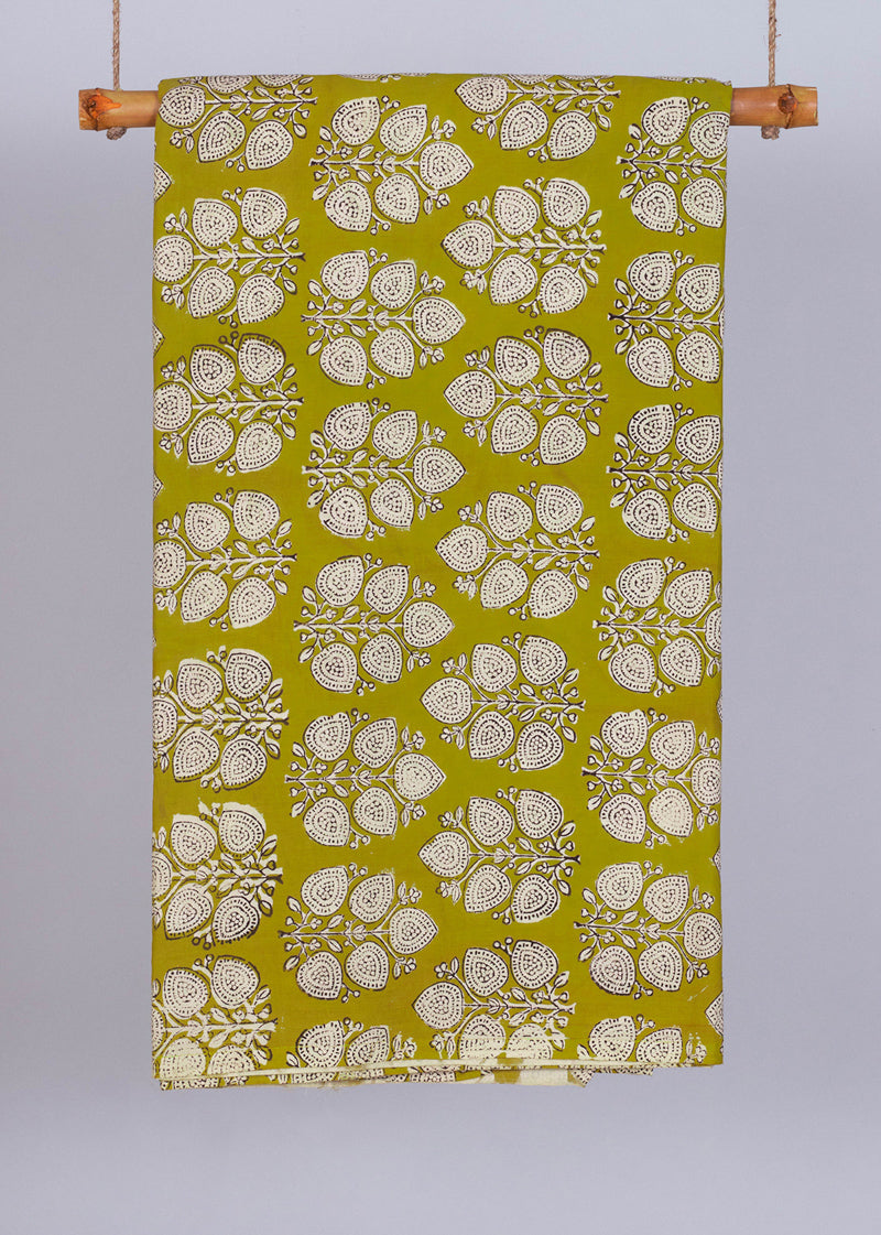 Copper Mustard Cotton Hand Block Printed Fabric (2.50 Meter)