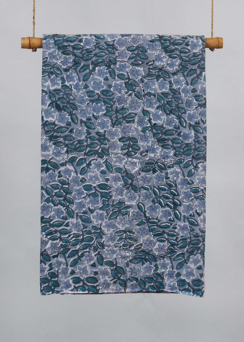 Monsoon Vines Cotton Mulmul Hand Block Printed Fabric (2.00 Meter)