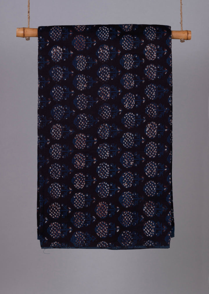 Flame Of The Woods Indigo  Chanderi Hand Block Printed Fabric