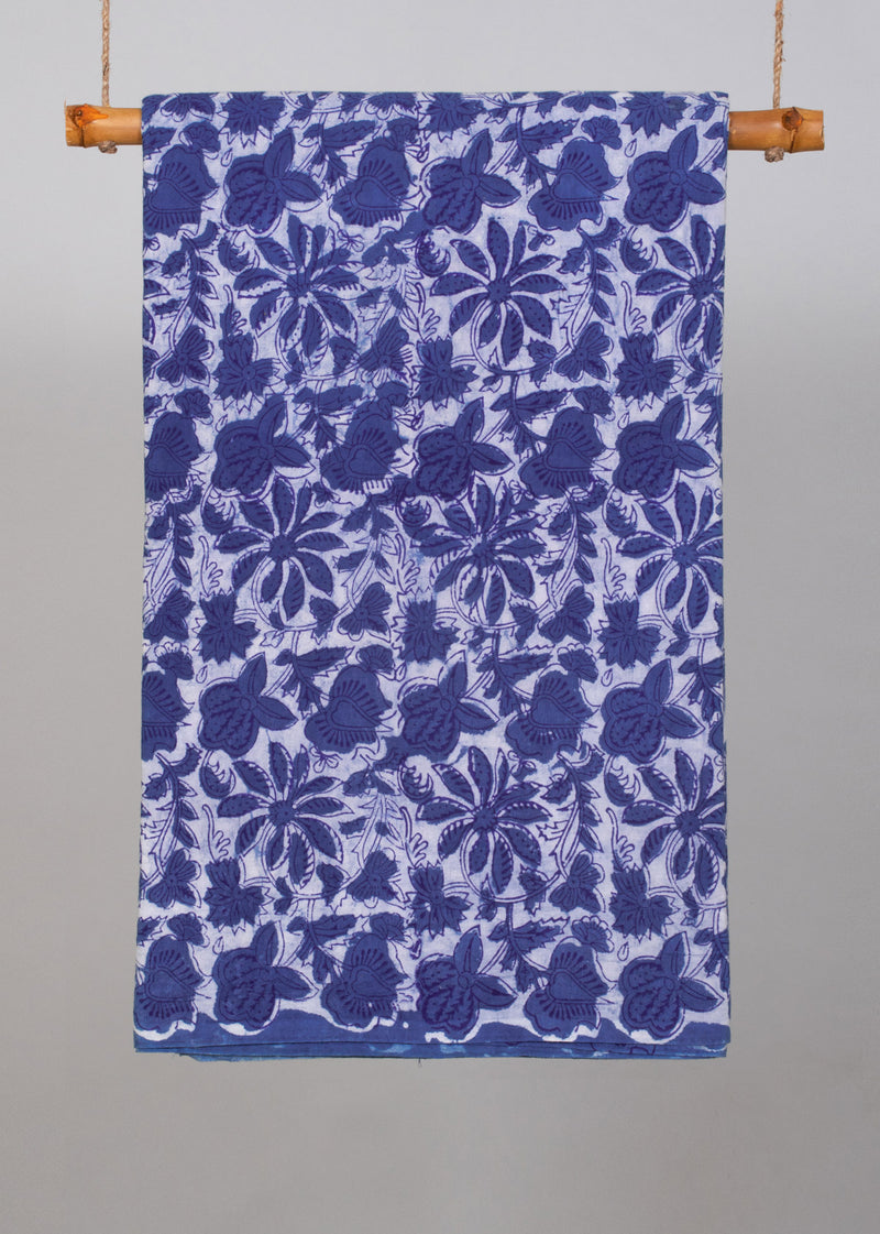 Forget Me Not  Cotton Hand Block Printed Fabric (3.00 Meter)