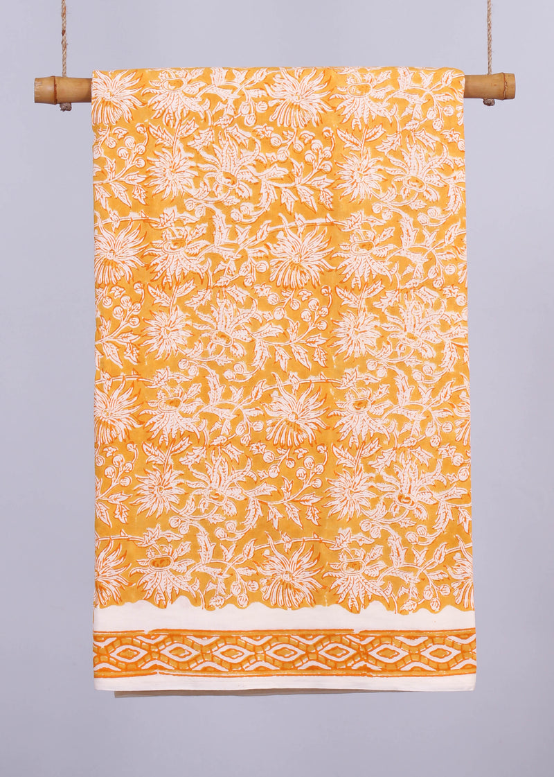Clementine Yellow Cotton Hand Block Printed Fabric