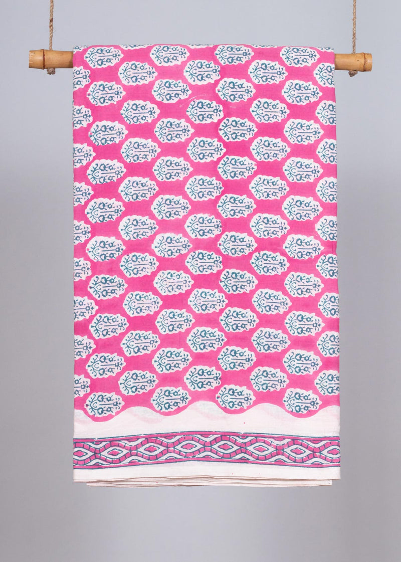 Rosebud Pink Cotton Hand Block Printed Fabric