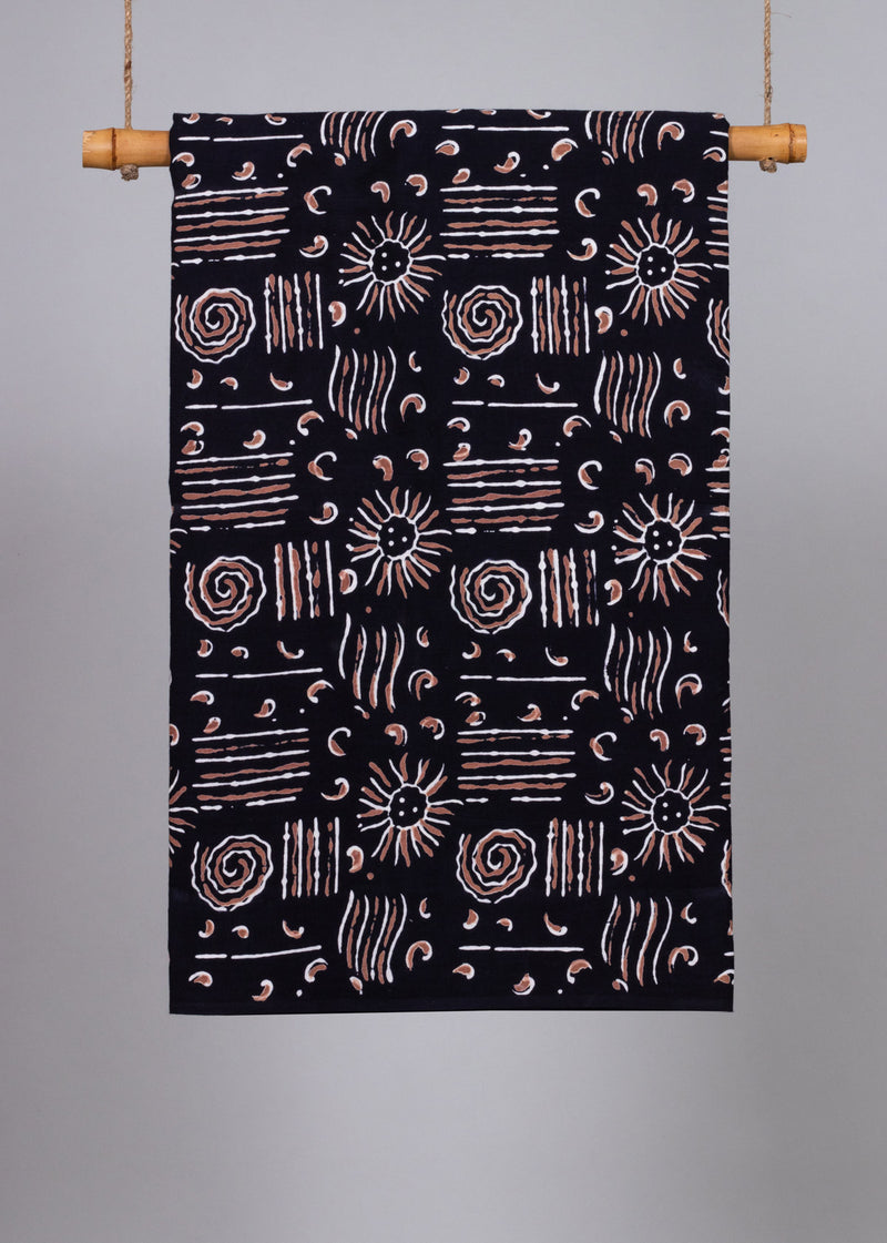 Antariksh Brown and Black  Cotton Hand Block Printed Fabric
