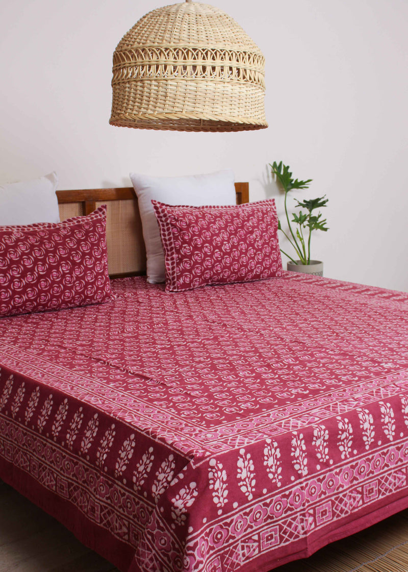 Magenta Vineyard Cotton Hand Block Printed Bed Linens