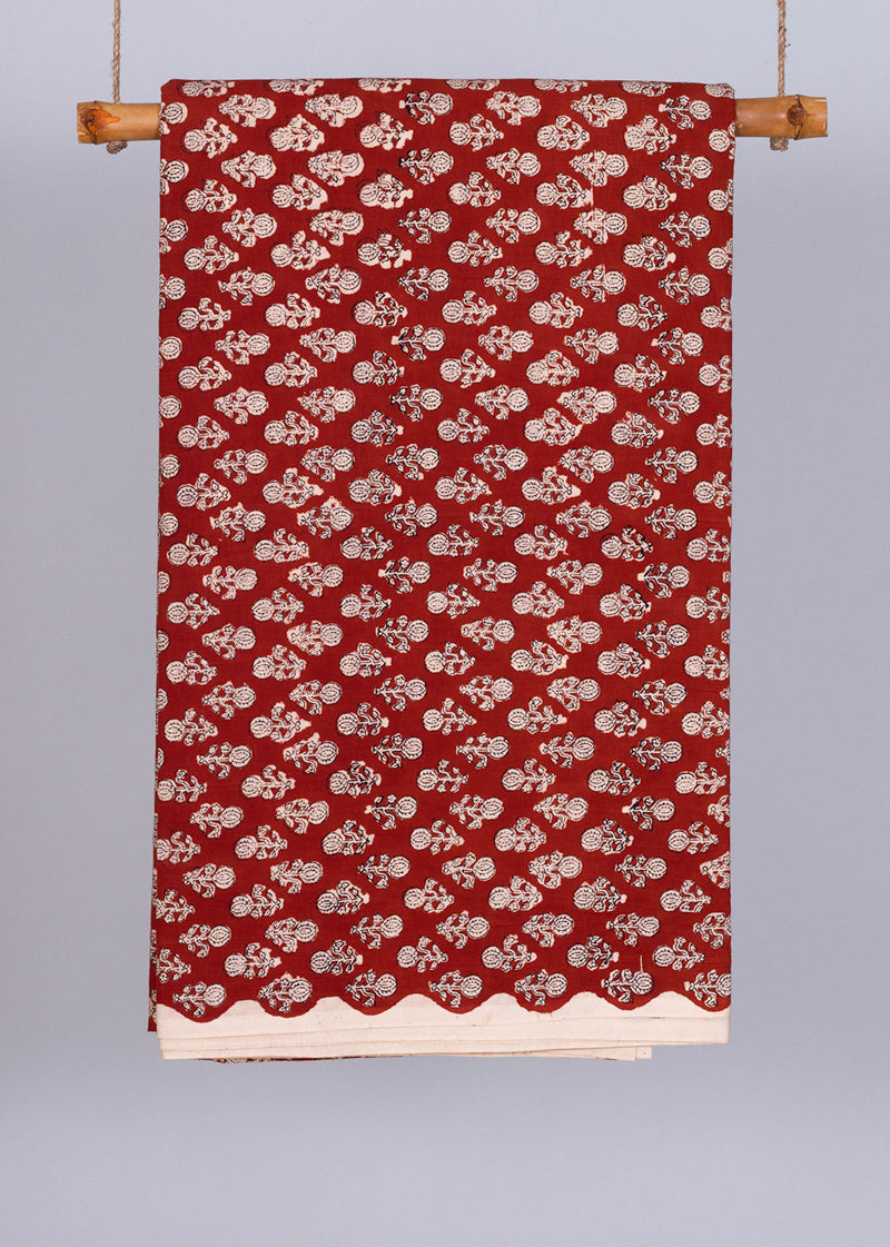 Willow Winds Carmine Cotton Hand Block Printed Fabric