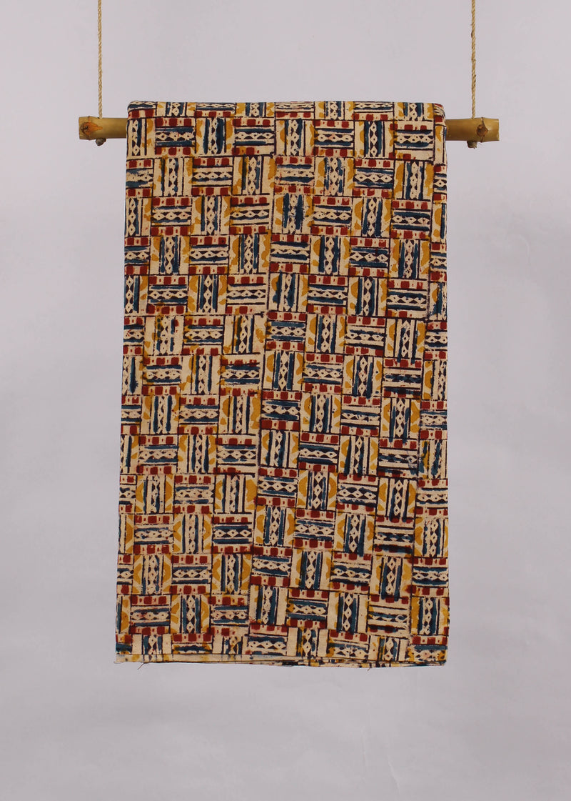 Weaving Away Dayglow Cotton Kalamkari Hand Block Printed Fabric
