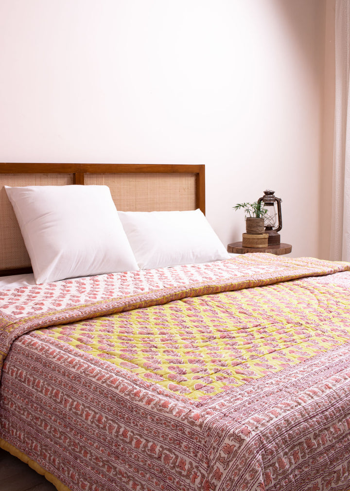 Olivian Hand Block Printed Cotton Bed Quilt