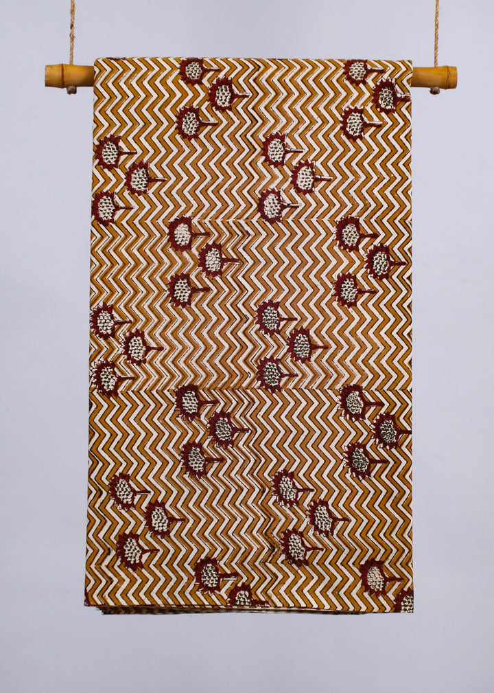 Moonshine Waves  Ochre Cotton Hand Block Printed Fabric