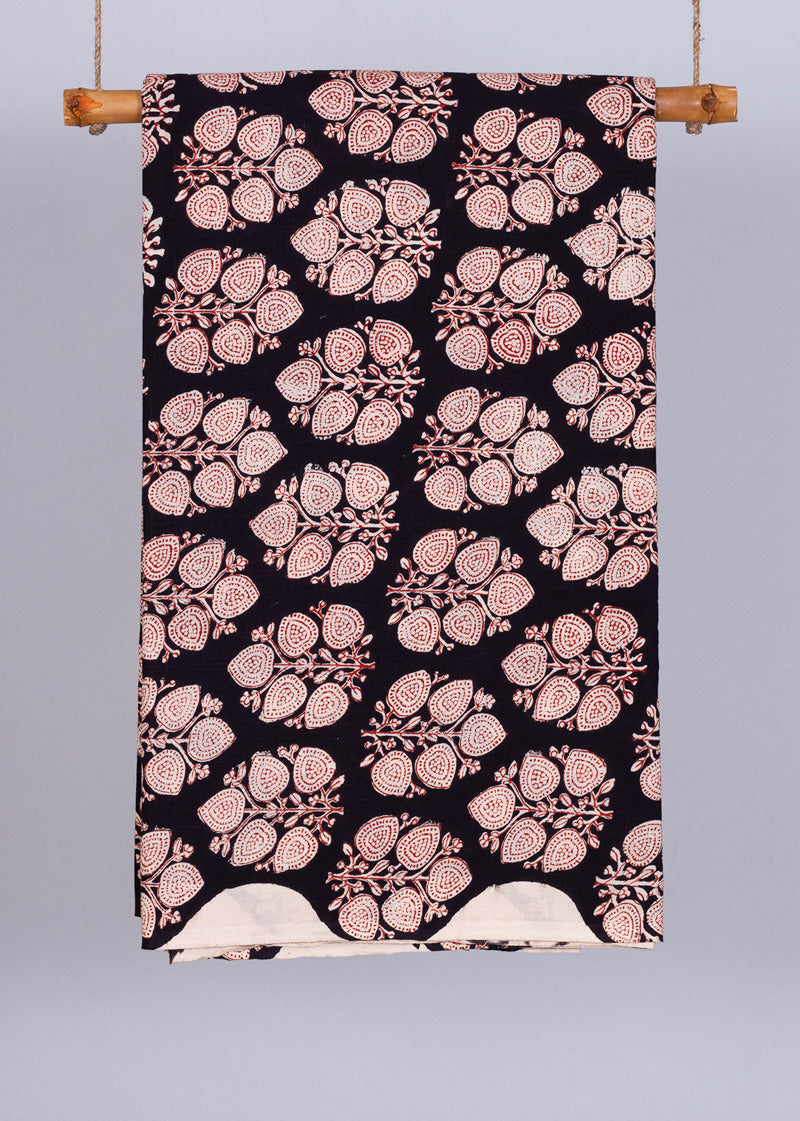 Copper Black Cotton Hand Block Printed Fabric