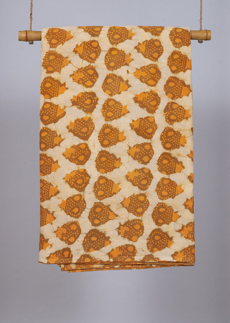 Illusory Orchard Mustard Hand Block Printed Cotton Mulmul Fabric