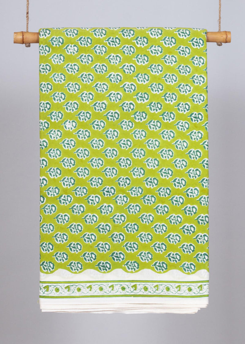 Eden Green Cotton Hand Block Printed Fabric (2.80 Meter)