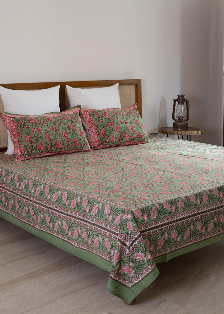 Jungle Flower Hand Block Printed Cotton Bedsheet