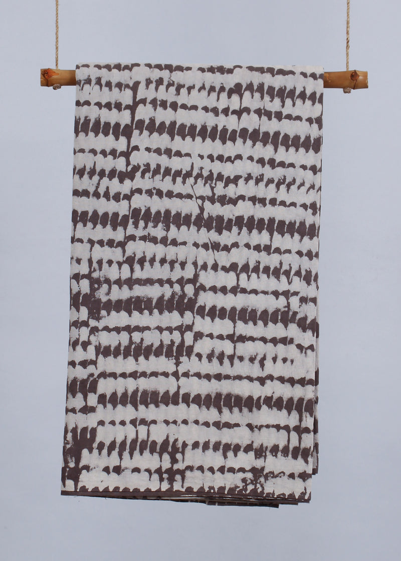 Feather Brown Cotton Hand Block Printed Fabric (2.80 Meter)