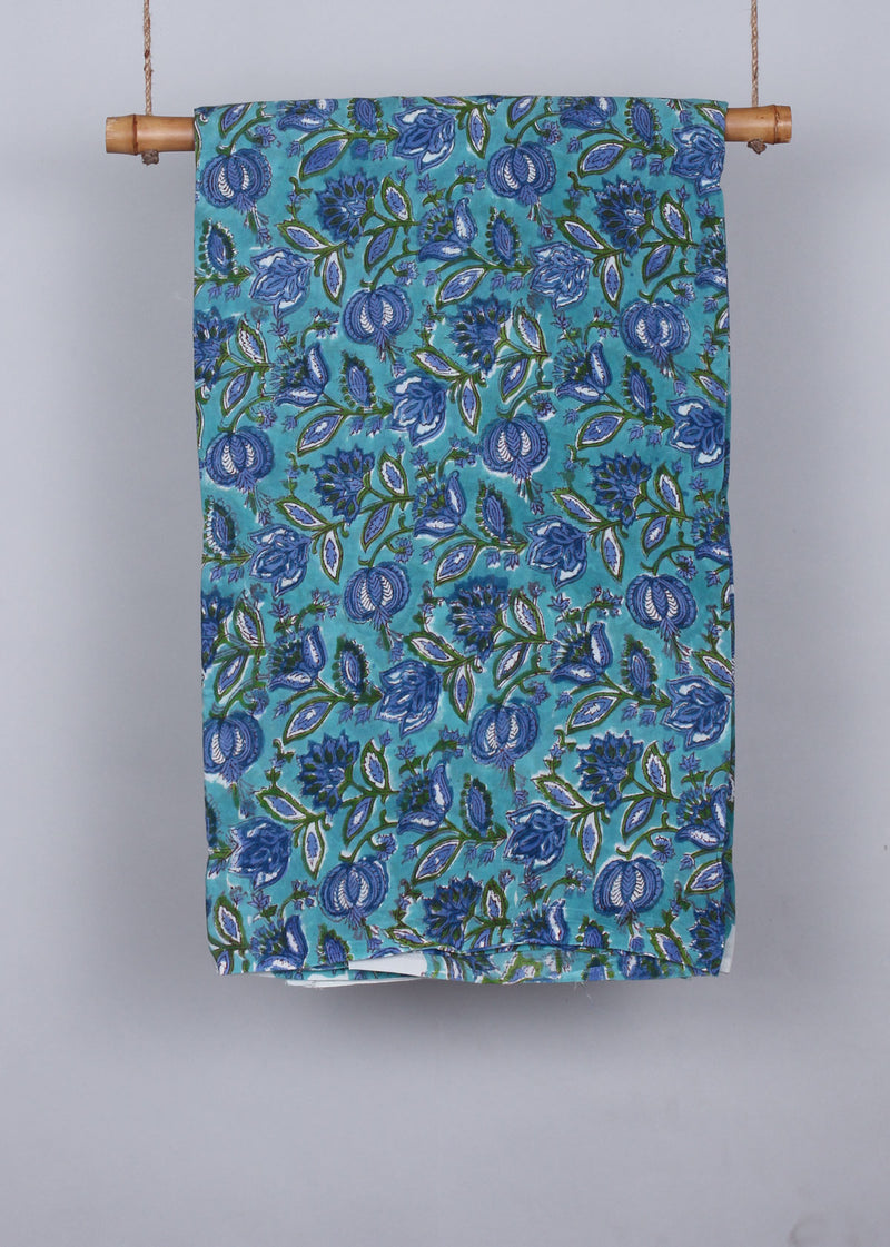Cerulean Waters Muslin  Hand Block Printed Fabric (3.50 Meter)