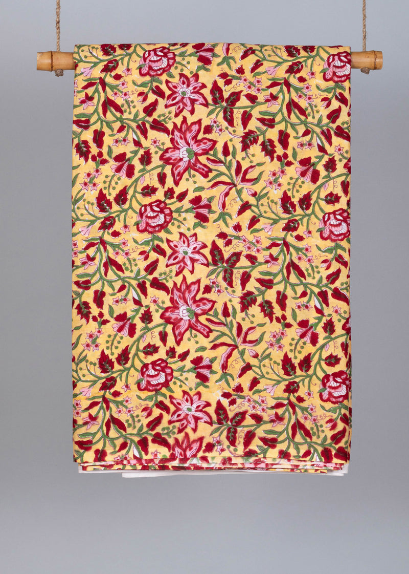 Cardinal Spring Amber Cotton Hand Block Printed Fabric (1.00 Meter)
